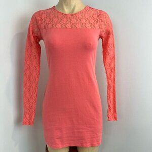 American Heritage Women’s XS Coral Pink Orange Mini Dress Long Sleeve Lace